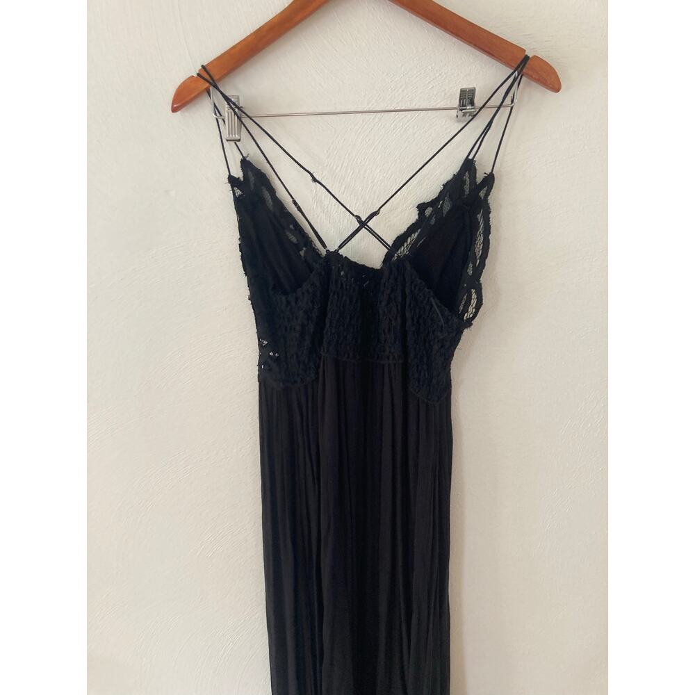 Free People Adella Maxi Slip Dress Black Lace Boho Tiered Crochet Lace L - Picture 10 of 12